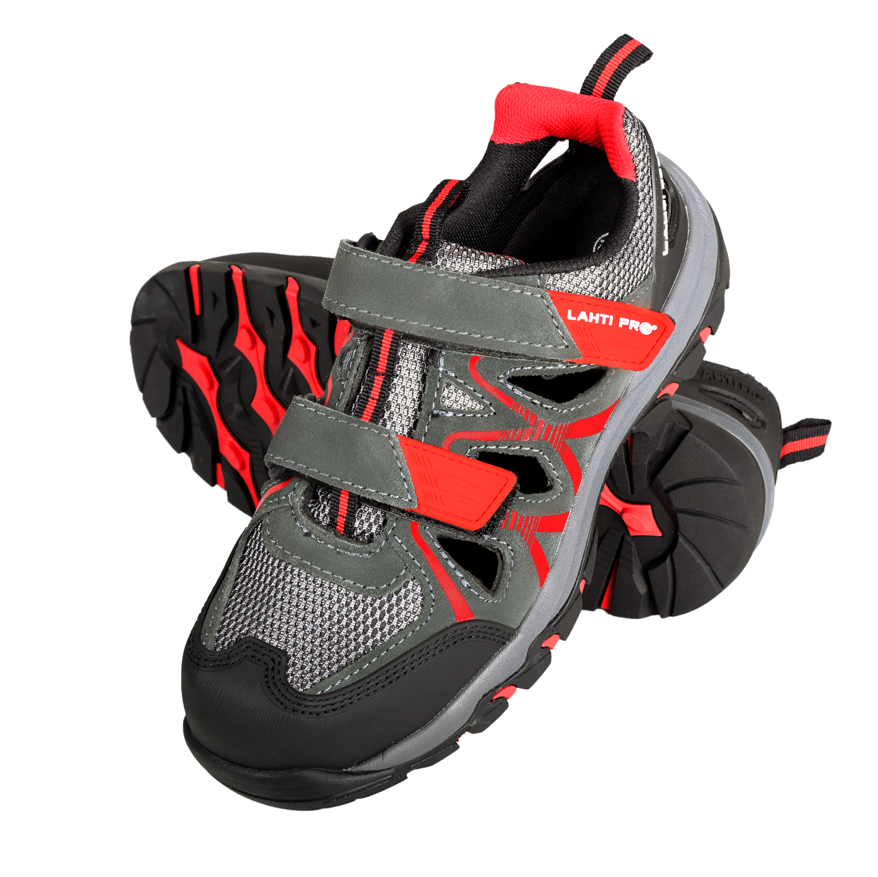 L3060345--Sandały zamsz/dzian. szaro-czerw., s1 sra, "45", ce, lahti