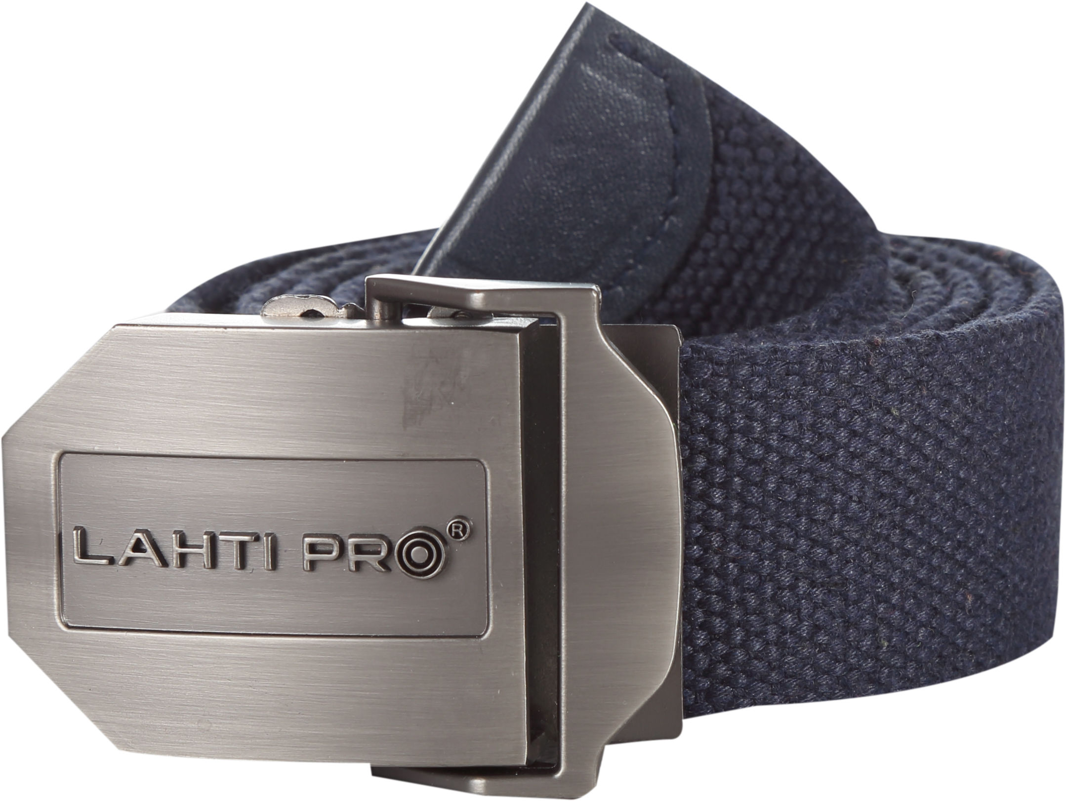 L9020300--Wysokiej jakości, parciany pasek do spodni Lahti PRO L9020300 w kolorze granatowym. Wykonany w relacji wł&amp;oacute;kien 50/50 z bawełny i poliestru. Mocna, metalowa klamra zaciskowa umożliwia łatwe i szybkie zapinanie oraz odpinanie. Maksymalna