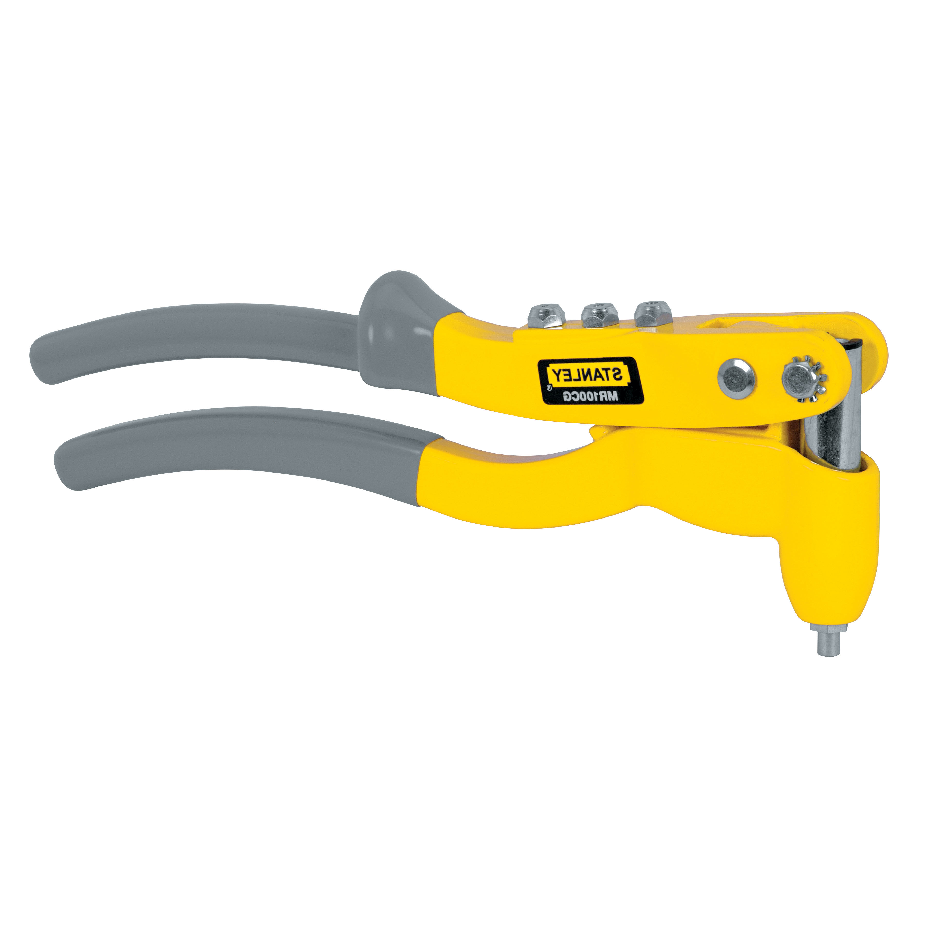 MR1006--MR1006 Nitownica MR100 2-5mm, 250mm, StanleySpecyfikacja:Mocny, odlewany korpusDługie rękojeści ułatwiające pracęAutomatyczne usuwanie zużytego trzpienia4 wymienne końc&amp;oacute;wki do nit&amp;oacute;w 2, 3, 4 i 5 mmPrzeznaczone do nit&