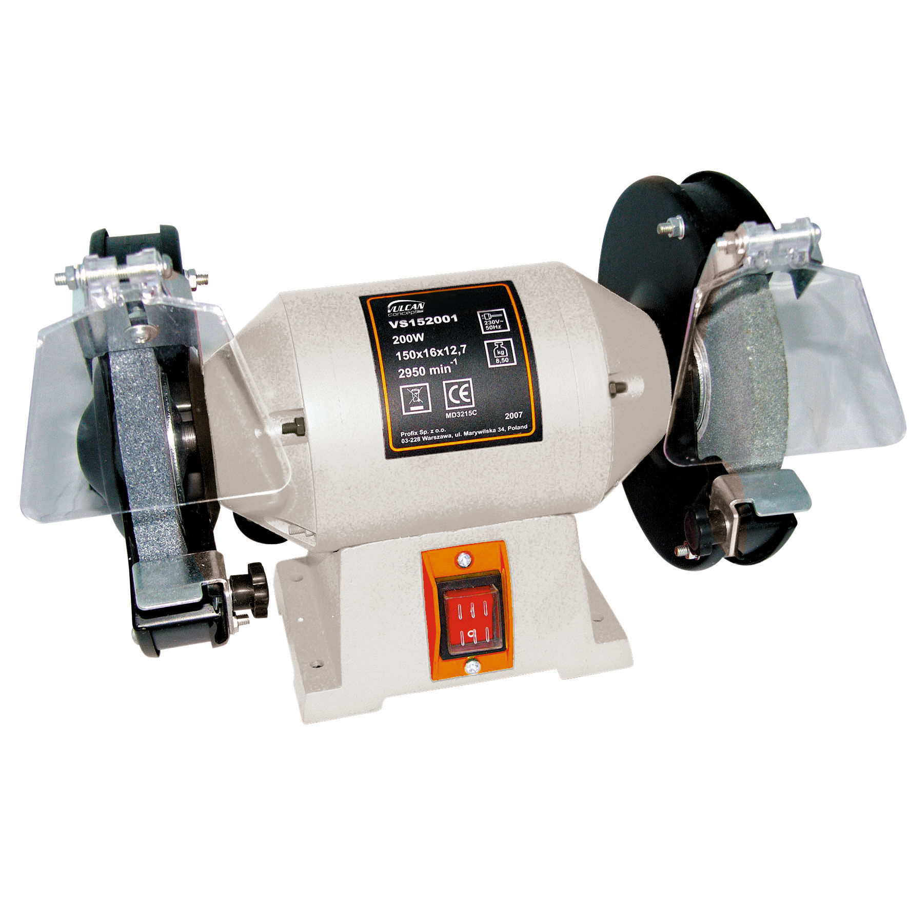 VS121301--VS121301 Szlifierka stołowa 135W, VulcanSzlifierka dwutarczowa stołowa stacjonarna 135W Vulcan VS121301Sztywna konstrukcja i mocny silnik sprawia że szlifierka idealnie nadaje się do zastosowań warsztatowychw zestawie dołączone są dwie tarcze szlifie