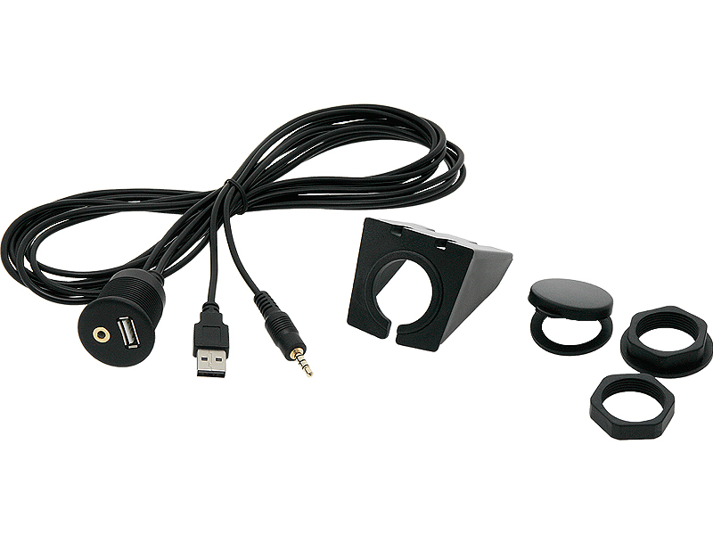 0301#               --Sam.złącze montaż.USB+ AUX-gn z podst.2m Profesjonale złącze USB do zamontowania w dowolnym miejscu w samochodzie lub innym dzięki podstawce mocującej. Specyfikacja:  Złącze USB typ A wtyk - typ A gniazdo Wtyk Jack 3,5mm 4pol - gniazdo Jack 3,5mm Pod