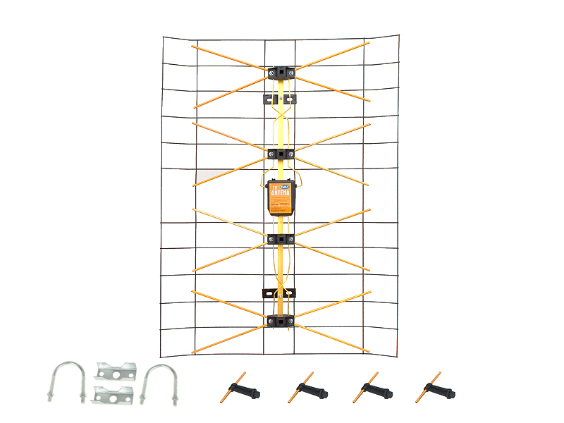 0517#               --  Antena telewizyjna szerokopasmowa czarno/złota Służy do odbioru program&amp;oacute;w telewizyjnych tam gdzie odbi&amp;oacute;r za pomocą anten biernych jest niemożliwy z powodu słabego sygnału.&amp;nbsp;  Siatka wykonana z drutu stalowe