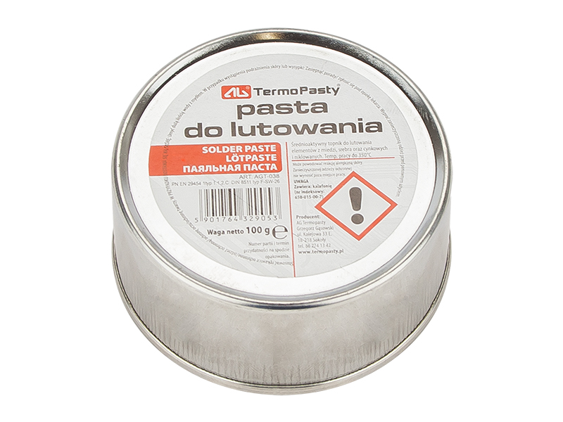 1089#               --Średnioaktywny topnik ułatwiający lutowanie element&amp;oacute;w: miedzianych, srebrzonych, cynkowanych oraz niklowanych. Specyfikacja:Producent: AG TermoPastyWaga: 100g