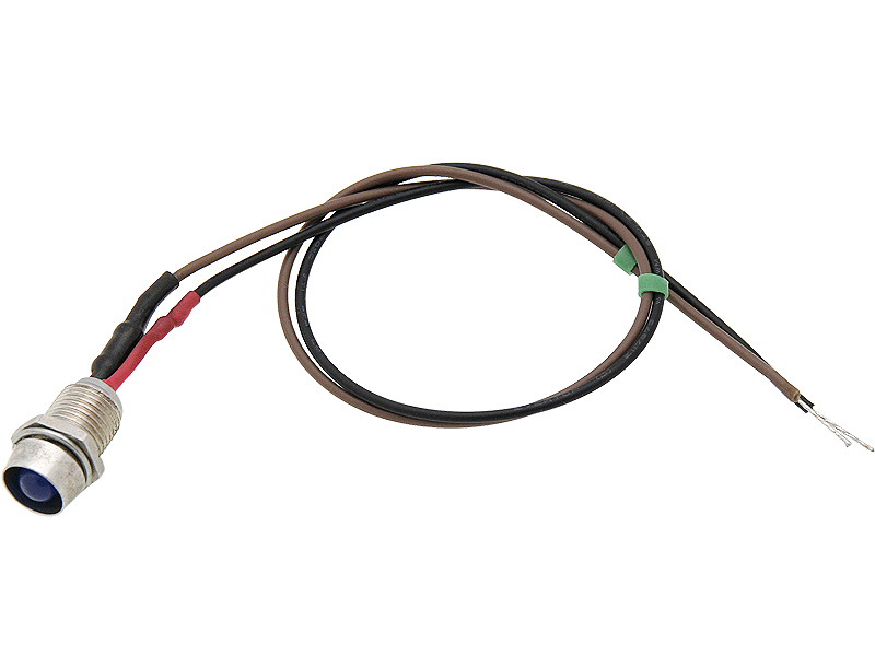 1617#--Kontrolka z diodą LED o niebieskiej barwie światła wraz z przewodem.- Dioda: LED- Średnica: 5 mm- Napięcie zasilania: 12V- Kolor: niebieski- Przew&amp;oacute;d: TAK- Opakowanie: 10 sztuk