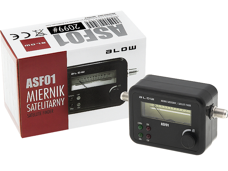 2099#--Deklaracja zgodności - POBIERZMiernik sygnału satelitarnego BLOW ASF01Miernik sygnału satelitarnego jest wygodnym i nie wymagającym specjalistycznej wiedzy urzdządzeniem do ustawiania poziomu sygnału odbieranego przez antenę satelitarną. Miernik posi