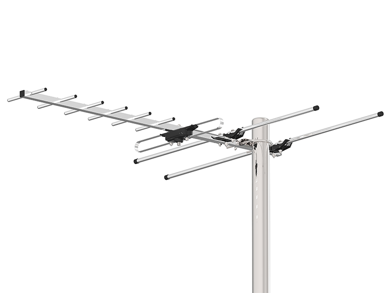 21-043#--Antena kierunkowa DVB-T TV COMBO LTE MUX8 Antena kierunkowa DVB-T ze wzmocnieniem 9-11dB obsługująca standard FullHD oraz 4K UltraHD przeznaczona do montażu na zewnątrz pomieszczeń. Umożliwia odbi&amp;oacute;r pasma VHF+UHF, cyfrowych sygnał&