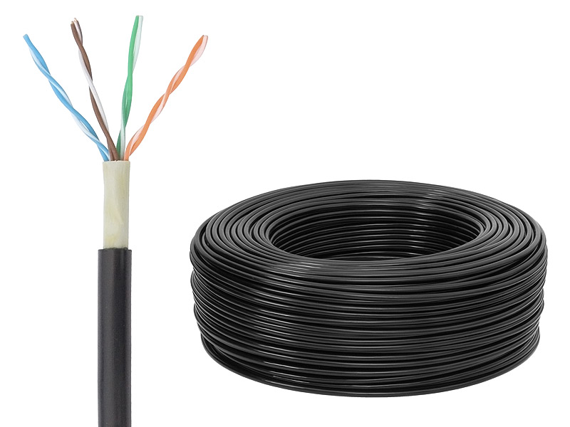 2173#--Kabel komputerowy - skrętka Przew.4x2 UTP Kat.5e Cu żel. drut Charakterystyka fizyczna:- Zakres temperatury: -20 do 80 st. C - Max. napięcie pracy: 60 V (RMS) - Nom. pojemność przy 1 kHz: 15 pf/ft - Max. siła naciągu: 15.70 kg - Nominalna waga (305 m