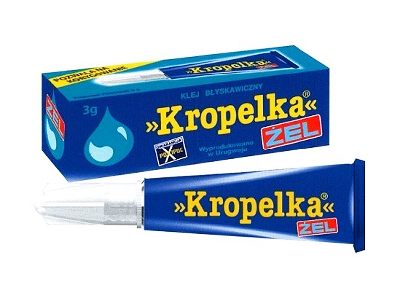 2237#--Błyskawiczny klej w żelu znanej i cenionej marki Kropelka. Służy do drobnych napraw w domu - w kilka sekund skleja praktycznie każdego rodzaju materiały. Idealnie sprawdzi się m.in. do klejenia ceramiki, plastiku, drewna, metalu, gumy i porcelany.Opa