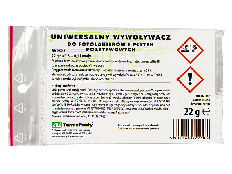 2428#               --Uniwersalny wywoływacz do fotolakier&amp;oacute;w i płytek pozytywowych&amp;nbsp; znajduje zastosowanie jako produkt do wywołania zdjęć. Preparat zapewnia dobrą jakość wywołania, chroniąc przy tym ostrość kontur&amp;oacute;w. Jest wolny o