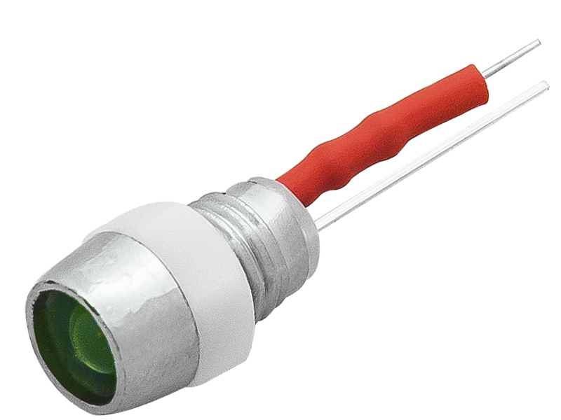 2510#--Kontrolka z matową diodą LED o zielonej barwie światła wraz z przewodem.- Dioda: LED- Średnica: 5 mm- Napięcie zasilania: 12V- Kolor: zielony- Przew&amp;oacute;d: TAK- Opakowanie: 10 sztuk