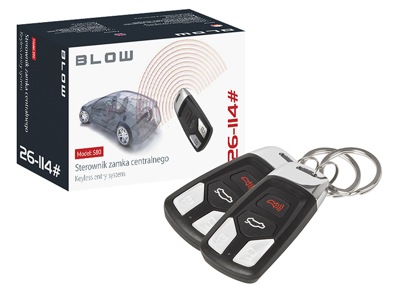 26-114#--Uniwersalne urządzenie do sterowania centralnym zamkiem. W zestawie dołączone są 2 poręczne piloty wykonane z wysokiej jakości materiał&amp;oacute;w co zapewnia odporność na uderzenia, zgniecenia i ścieranie. Piloty są w formie breloka, dzięki cz