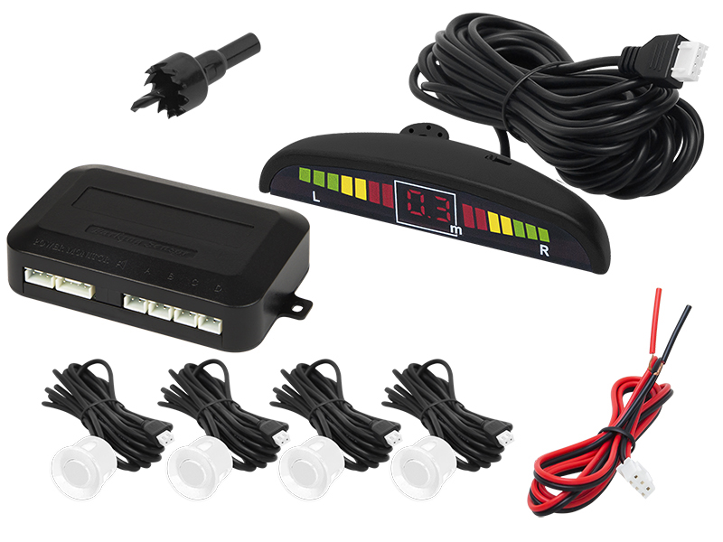 26-323#--Zestaw czujnik&amp;oacute;w parkowania to doskonały prezent dla każdego kierowcy. Uniwersalne ultradźwiękowe 4-sensorowe czujniki parkowania wyposażone w wyświetlacz LED z wbudowanym buzzerem, kt&amp;oacute;ry nadaje sygnał dźwiękowy, zwiększ