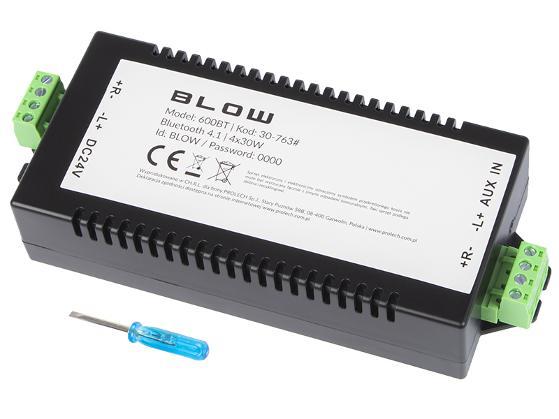 30-763#--Wysokiej jakości wzmacniacz audio Bluetooth marki Blow umożliwia podłączenie urządzeń bezprzewodowych do głośnik&amp;oacute;w o niskiej impedancji. Niewielkie wymiary pozwalają na zamontowanie produktu w wielu miejscach. Wzmacniacz wyr&amp;oa