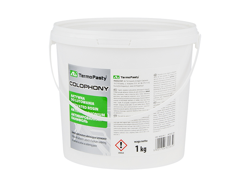 3096#--Kalafonia jest produktem bazowym do topnika wzorcowego, gdzie stanowi 25% roztworu w alkoholu izopropylowym. Aktywność kalafonii posiada zbliżoną wartość do pasty lutowniczej, mimo iż nią nie jest. Doskonale sprawdzi się przy lutowaniu stopem cynowo 