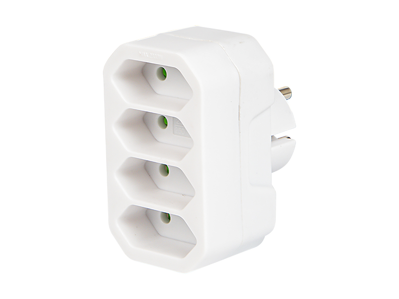 3827#--Bardzo funkcjonalny rozgałęźnik z czterema płaskimi gniazdami - niezwykle przydatny w przypadku małej ilości dostępnych gniazd sieciowych. Gniazda pozwolą na podłączenie czterech urządzeń posiadających płaską wtyczkę. Produkt wykonany z materiał&