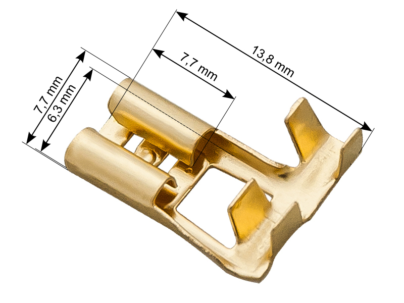 43-037#--Konektor&amp;nbsp;nieizolowany płaski&amp;nbsp;żeński 6,3 mm&amp;nbsp;kątowy&amp;nbsp;DANE TECHNICZNE:- Wymiary w galerii- Materiał:&amp;nbsp;mosiądz- Grubość&amp;nbsp;materiału&amp;nbsp;[mm]:&amp;nbsp;0,35- Żyła [mm2]