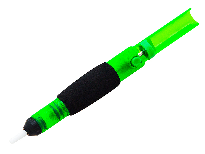 4544#--Odsysacz lutowniczy zielony z miękkim uchwytemParametry:- Średnica końc&amp;oacute;wki: 3,2 mm- Obudowa: plastikowa z miękkim uchwytem- Wymiary: &amp;Oslash; 30 x 210 mm- Opakowanie blister z zawieszką 265 x 80 mm