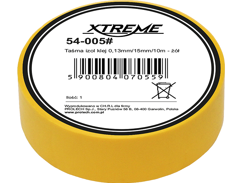 54-005#--Klejąca taśma izolacyjna XTREMETaśmy izolacyjne XTREME są wysokiej jakości taśmami PVC o mocnej powłoce klejącej zapewniającej pewne przywieranie do powierzchni. Charakteryzują się dużą elastycznością i jednocześnie dużą wytrzymałością na zrywanie. P