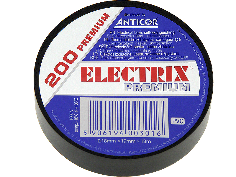 5450#               --Taśma elektroizolacyjna z polietylenu o grubości: 0,20 mm, mrozoodporna, bardzo elastyczna.PARAMETRY:- Grubość: 0,18 mm- Szerokość: 19 mm- Długość: 18,0 m- Materiał: polietylen (PE)- Kolor: czarny- Temperatura pracy: -34 do +85 stopni C- Wytrzymałość