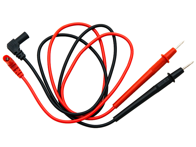 57-003#--Uniwersalne przyłącza do miernik&amp;oacute;w z wtykami kątowymi oraz sondami pomiarowymi w formie szpilki.- Dopuszczalne napięcie: 1000V- Wtyk: kątowy- Zakończenie: sonda pomiarowa- Komplet: 1 x czerwony kabel, 1 x czarny kabel&amp;nbsp;&amp