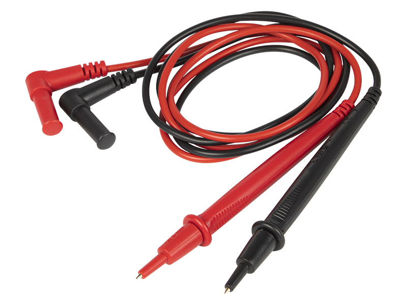 57-007#--Uniwersalne przyłącza do miernik&amp;oacute;w z wtykami kątowymi oraz sondami pomiarowymi w formie szpilki.&amp;nbsp;- Kategoria: CAT II- Dopuszczalne napięcie: 600V- Dopuszczalny prąd: 10A- Wtyk: kątowy- Zakończenie: sonda pomiarowa- Komplet