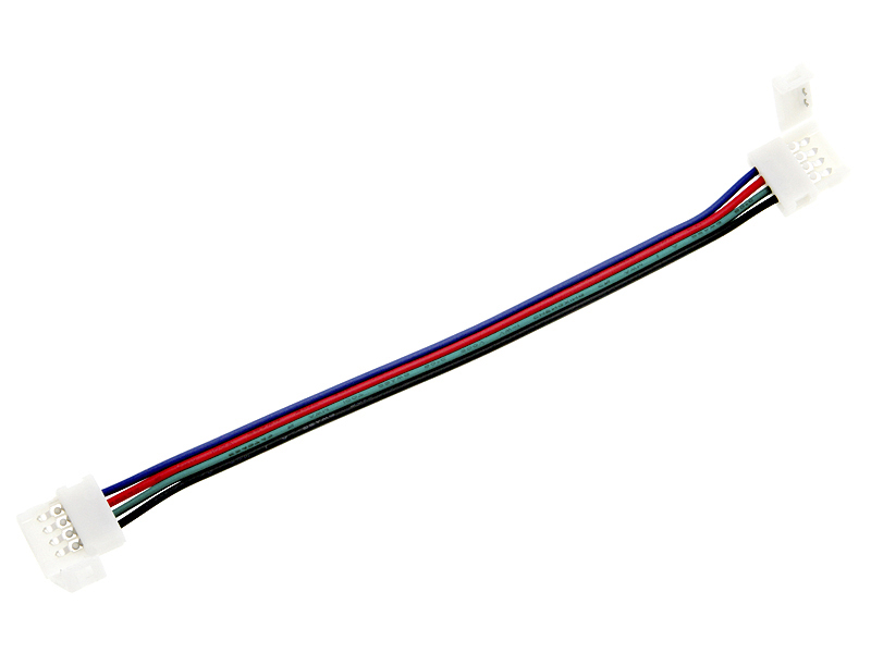 5746#--Konektor do taśm LED RGB o szerokości 10 mm.Za pomocą tego konektora w prosty spos&amp;oacute;b bez lutowania połączymy dwie taśmy LED RGB.Dane techniczne:Długość przewodu około: 150 mmRodzaj taśmy LED: RGB 10 mm 