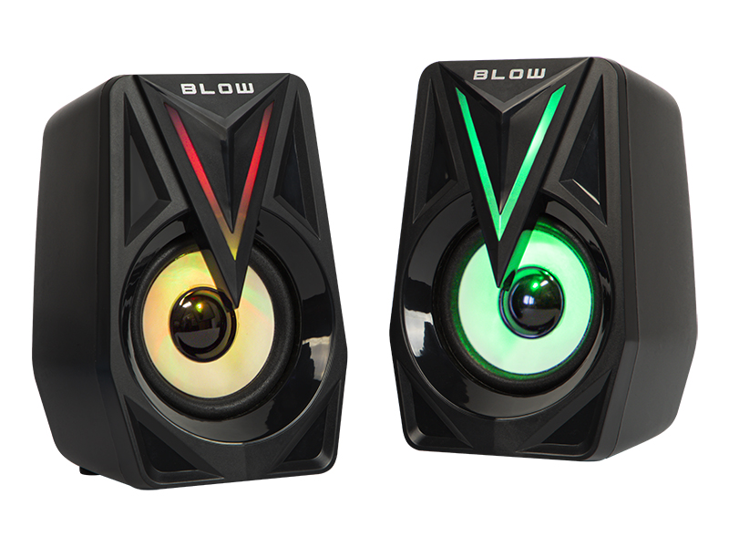 66-380#--Specyfikacja:&amp;nbsp;- Zestaw głośnikowy: 2.0&amp;nbsp;&amp;nbsp;- Zasilanie: DC 5V (USB) - Złącze audio: miniJACK 3,5mm- Sterowanie głośnością: TAK- Podświetlenie: LED - RMS: 2x4W- Rozmiar głośnika: 2x2,5&amp;quot;- Zakres częstotl