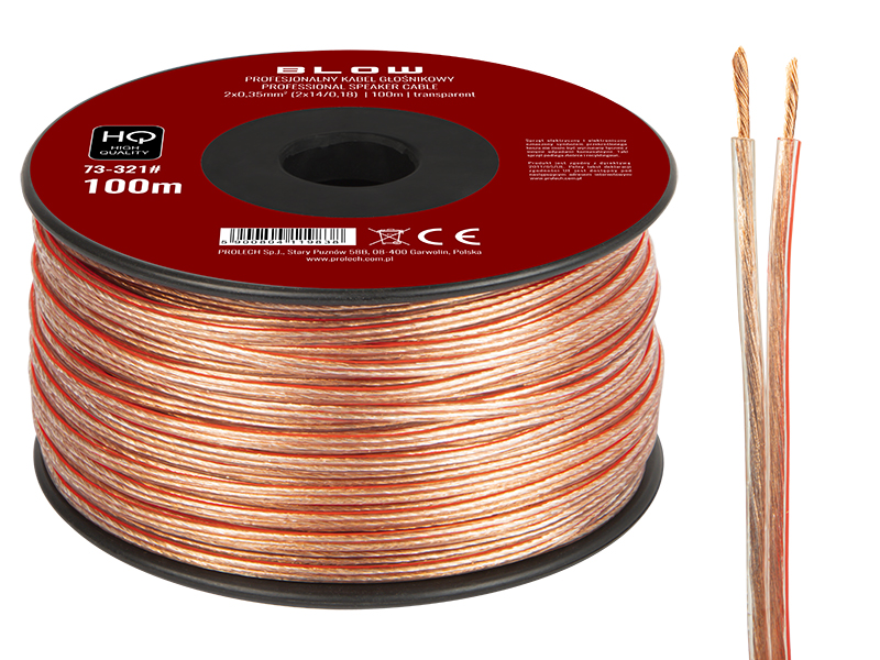 73-321#--Specyfikacja:- Długość przewodu: 100m- Rozmiar przewodu: 2x 0,35mm- Rodzaj przewodu: głośnikowy- Przekazywany sygnał: audio- Kolor: przezroczysty&amp;nbsp;Wysokiej jakości przew&amp;oacute;d głośnikowy przeznaczony do domowych i profesjonalny
