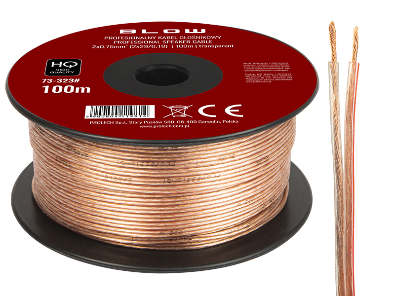 73-323#--Specyfikacja:- Długość przewodu: 100m- Rozmiar przewodu: 2x 0,75mm- Rodzaj przewodu: głośnikowy- Przekazywany sygnał: audio- Kolor: przezroczysty&amp;nbsp;Wysokiej jakości przew&amp;oacute;d głośnikowy przeznaczony do domowych i profesjonalny