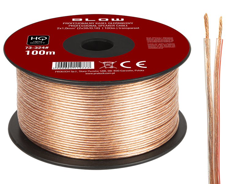73-324#--Specyfikacja:- Długość przewodu: 100m- Rozmiar przewodu: 2x 1,00mm- Rodzaj przewodu: głośnikowy- Przekazywany sygnał: audio- Kolor: przezroczysty&amp;nbsp;Wysokiej jakości przew&amp;oacute;d głośnikowy przeznaczony do domowych i profesjonalny