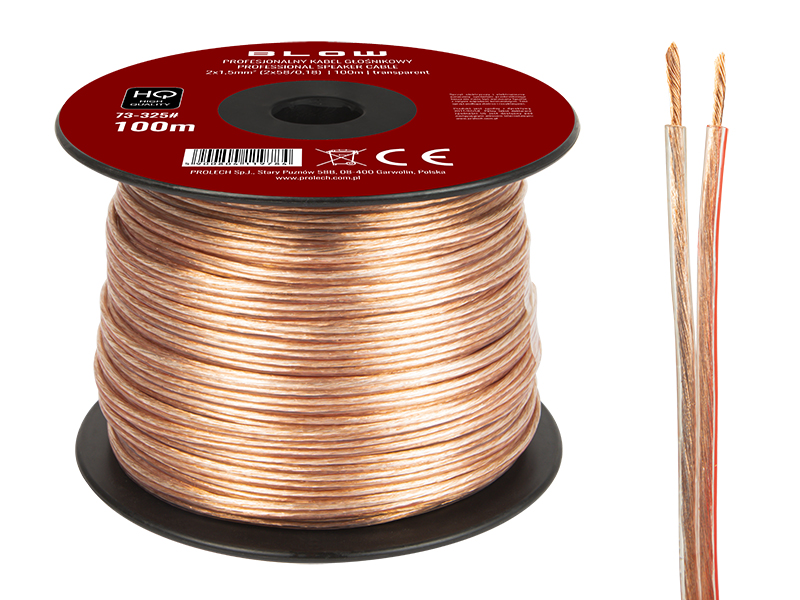 73-325#--Specyfikacja:- Długość przewodu: 100m- Rozmiar przewodu: 2x 1,5mm- Rodzaj przewodu: głośnikowy- Przekazywany sygnał: audio- Kolor: przezroczysty&amp;nbsp;Wysokiej jakości przew&amp;oacute;d głośnikowy przeznaczony do domowych i profesjonalnyc