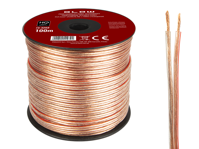 73-326#--Specyfikacja:- Długość przewodu: 100m- Rozmiar przewodu: 2x 2,5mm- Rodzaj przewodu: głośnikowy- Przekazywany sygnał: audio- Kolor: przezroczysty&amp;nbsp;Wysokiej jakości przew&amp;oacute;d głośnikowy przeznaczony do domowych i profesjonalnyc