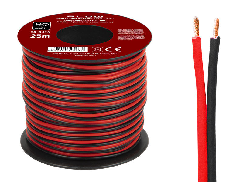 73-341#--Specyfikacja:- Długość przewodu: 25m- Rozmiar przewodu: 2x 0,35mm- Rodzaj przewodu: głośnikowy- Przekazywany sygnał: audio- Kolor: czarno-czerwony&amp;nbsp;Wysokiej jakości przew&amp;oacute;d głośnikowy przeznaczony do domowych i profesjonaln