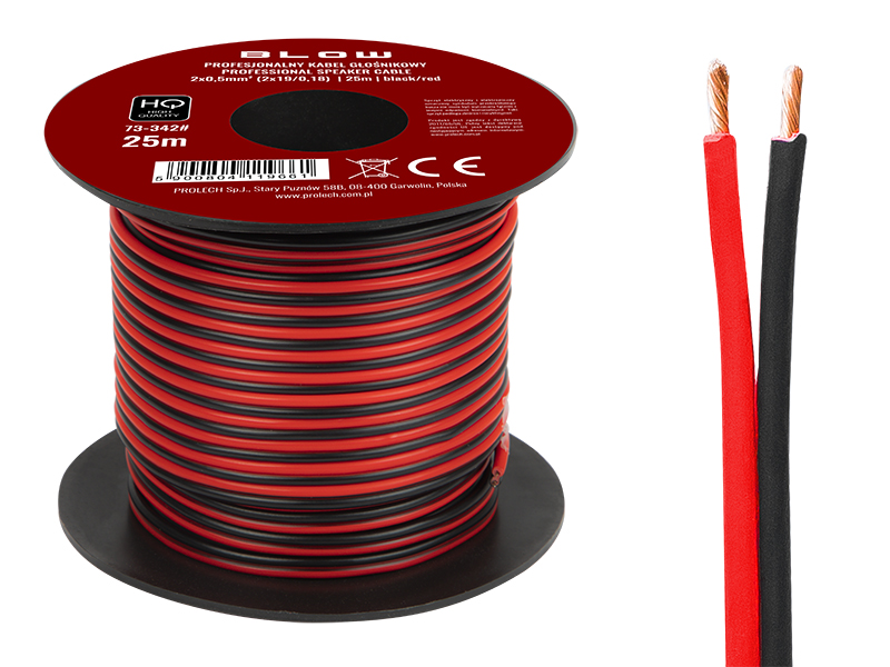 73-342#--Specyfikacja:- Długość przewodu: 25m- Rozmiar przewodu: 2x 0,50mm- Rodzaj przewodu: głośnikowy- Przekazywany sygnał: audio- Kolor: czarno-czerwony&amp;nbsp;Wysokiej jakości przew&amp;oacute;d głośnikowy przeznaczony do domowych i profesjonaln