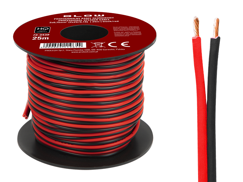 73-343#--Specyfikacja:- Długość przewodu: 25m- Rozmiar przewodu: 2x 0,75mm- Rodzaj przewodu: głośnikowy- Przekazywany sygnał: audio- Kolor: czarno-czerwony&amp;nbsp;Wysokiej jakości przew&amp;oacute;d głośnikowy przeznaczony do domowych i profesjonaln