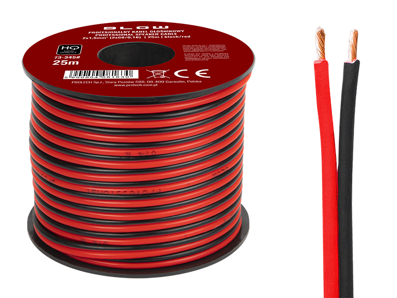 73-345#--Specyfikacja:- Długość przewodu: 25m- Rozmiar przewodu: 2x 1,5mm- Rodzaj przewodu: głośnikowy- Przekazywany sygnał: audio- Kolor: czarno-czerwonyWysokiej jakości przew&amp;oacute;d głośnikowy przeznaczony do domowych i profesjonalnych zastosowań 