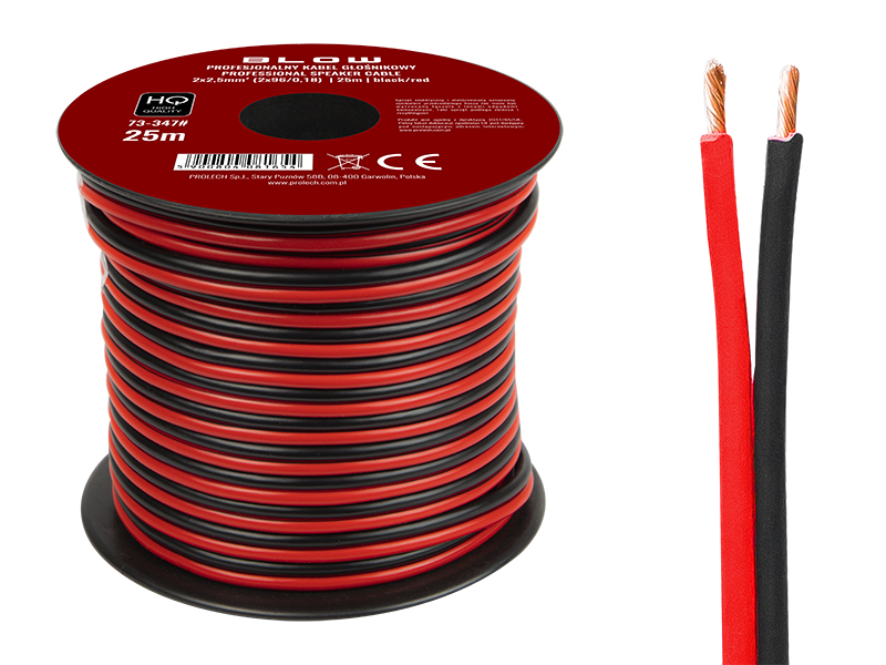 73-347#--Specyfikacja:- Długość przewodu: 25m- Rozmiar przewodu: 2x 2,5mm- Rodzaj przewodu: głośnikowy- Przekazywany sygnał: audio- Kolor: czarno-czerwony&amp;nbsp;Wysokiej jakości przew&amp;oacute;d głośnikowy przeznaczony do domowych i profesjonalny