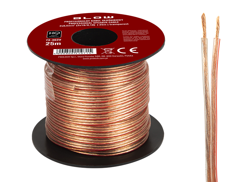 73-362#--Specyfikacja:- Długość przewodu: 25m- Rozmiar przewodu: 2x 0,50mm- Rodzaj przewodu: głośnikowy- Przekazywany sygnał: audio- Kolor: przezroczystyWysokiej jakości przew&amp;oacute;d głośnikowy przeznaczony do domowych i profesjonalnych zastosowań s