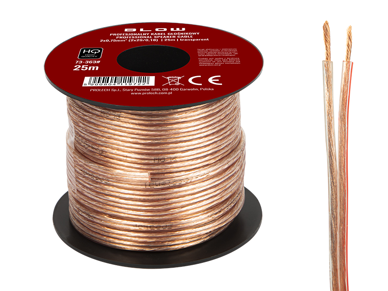 73-363#--Specyfikacja:- Długość przewodu: 25m- Rozmiar przewodu: 2x 0,75mm- Rodzaj przewodu: głośnikowy- Przekazywany sygnał: audio- Kolor: przezroczysty&amp;nbsp;Wysokiej jakości przew&amp;oacute;d głośnikowy przeznaczony do domowych i profesjonalnyc