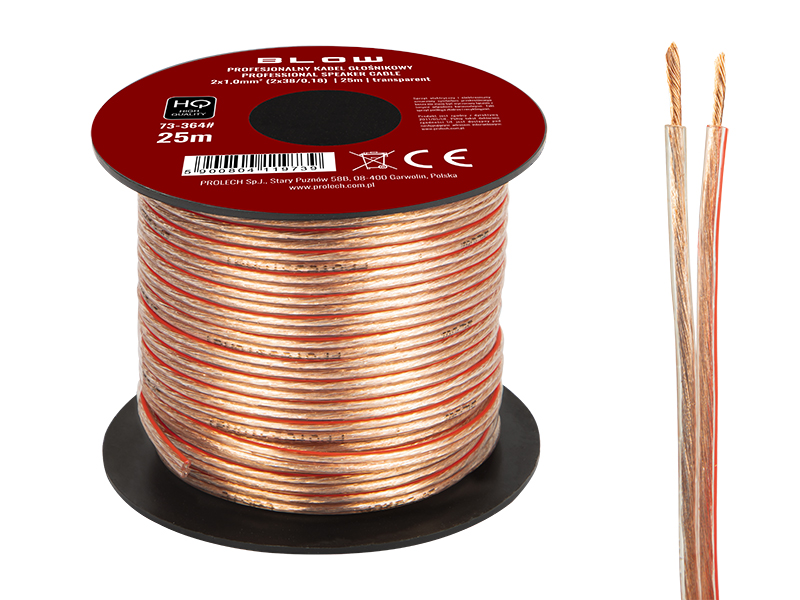73-364#--Specyfikacja:- Długość przewodu: 25m- Rozmiar przewodu: 2x 1,00mm- Rodzaj przewodu: głośnikowy- Przekazywany sygnał: audio- Kolor: przezroczystyWysokiej jakości przew&amp;oacute;d głośnikowy przeznaczony do domowych i profesjonalnych zastosowań s