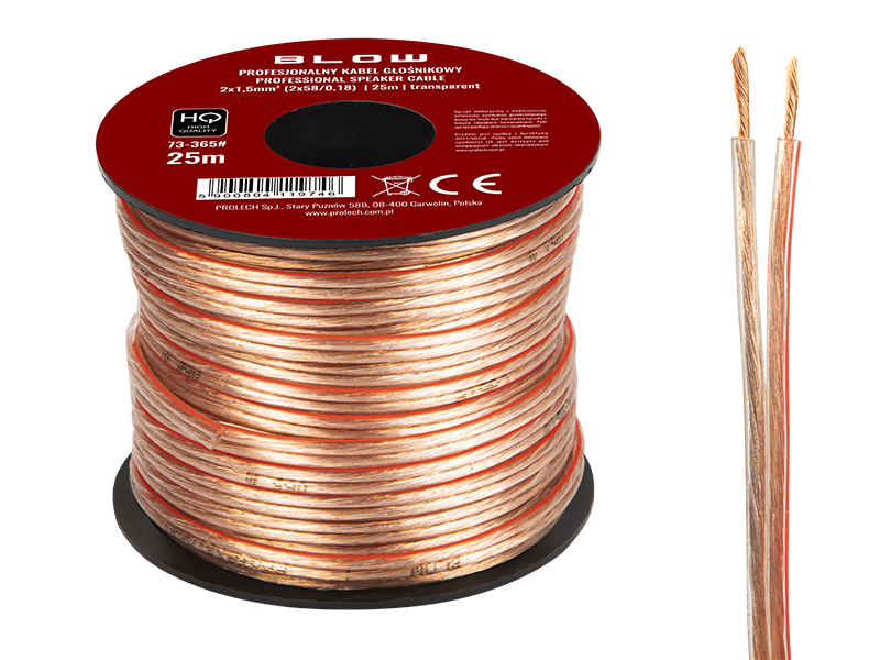 73-365#--Specyfikacja:- Długość przewodu: 25m- Rozmiar przewodu: 2x 1,5mm- Rodzaj przewodu: głośnikowy- Przekazywany sygnał: audio- Kolor: przezroczysty&amp;nbsp;Wysokiej jakości przew&amp;oacute;d głośnikowy przeznaczony do domowych i profesjonalnych