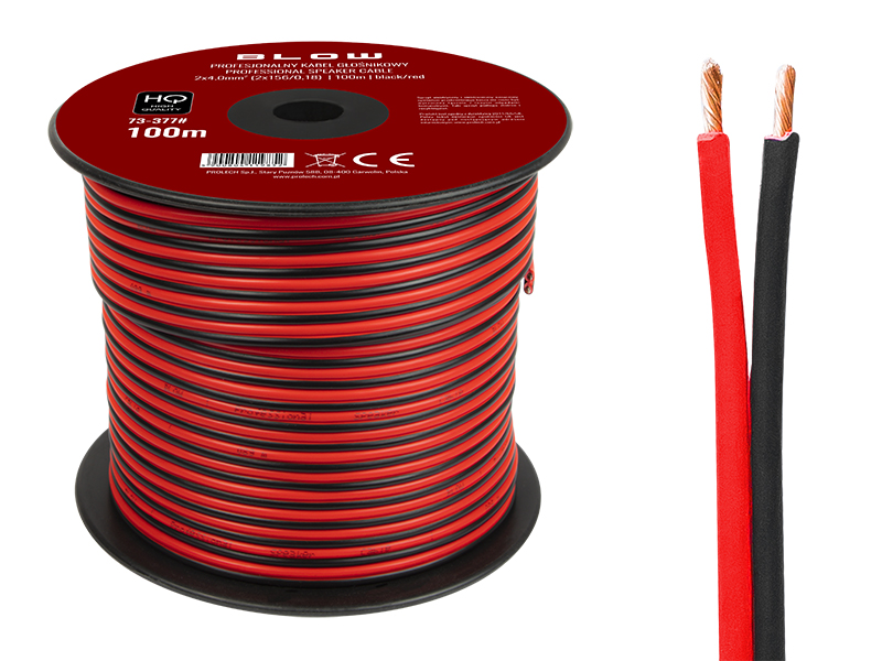 73-377#--Specyfikacja:- Długość przewodu: 100m- Rozmiar przewodu: 2x 4,00mm- Rodzaj przewodu: głośnikowy- Przekazywany sygnał: audio- Kolor: czarno-czerwony&amp;nbsp;Wysokiej jakości przew&amp;oacute;d głośnikowy przeznaczony do domowych i profesjonal