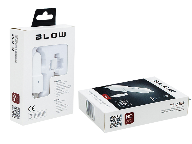 75-735#--Ładowarka samochodowa 2,1A&amp;nbsp;dla iPhone 5Specyfikacja techniczna:- napięcie&amp;nbsp;wejściowe 12-24V DC- napięcie wyjściowe 5V- maksymalne natężenie wyjściowe 2,1A- zabezpieczenie przeciwprzepięciowe- podświetlenie: niebieska dyskretn