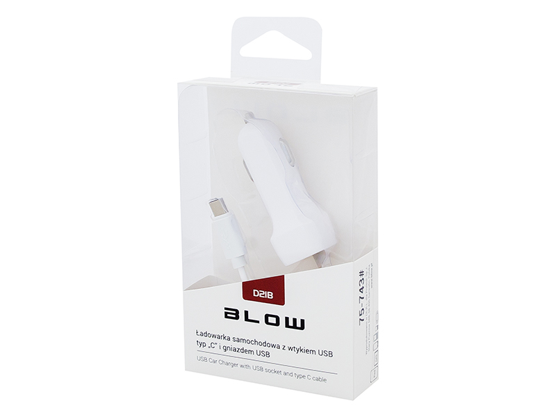 75-743#--Ładowarka&amp;nbsp;samochodowa 2,1A z wtykiem micro USB typ-C na przewodzie + gniazdo USB (A)Cechy szczeg&amp;oacute;lne:- samochodowa ładowarka z przewodem zakończonym wtykiem USB typ C oraz gniazdem USB- możliwość jednoczesnego ładowania dw