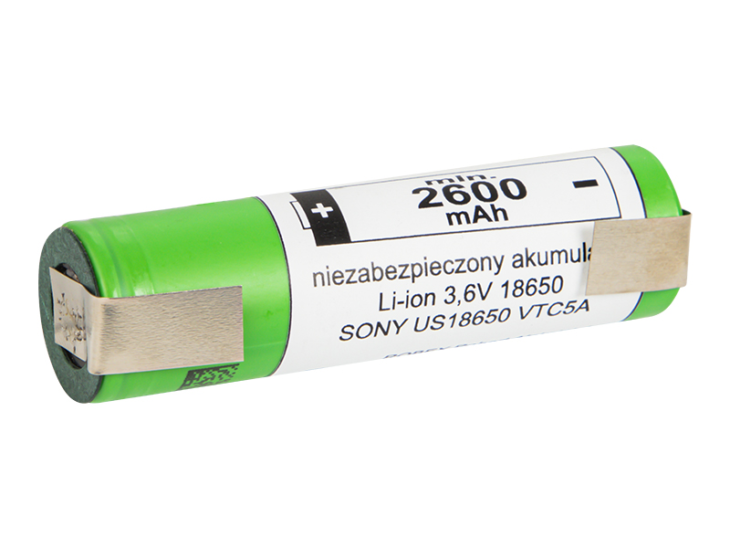 85-598#--Specyfikacja:- Napięcie: 3,6V- Wymiary: 18.4x65mm- Waga:&amp;nbsp;45g- Pojemność:&amp;nbsp;2600mAh&amp;nbsp;- Maksymalny prąd ładowania: 2,5A- Maksymalny prąd rozładowania: 35A&amp;nbsp;&amp;nbsp;&amp;nbsp;Uwaga!Ogniwa Li-Ion 