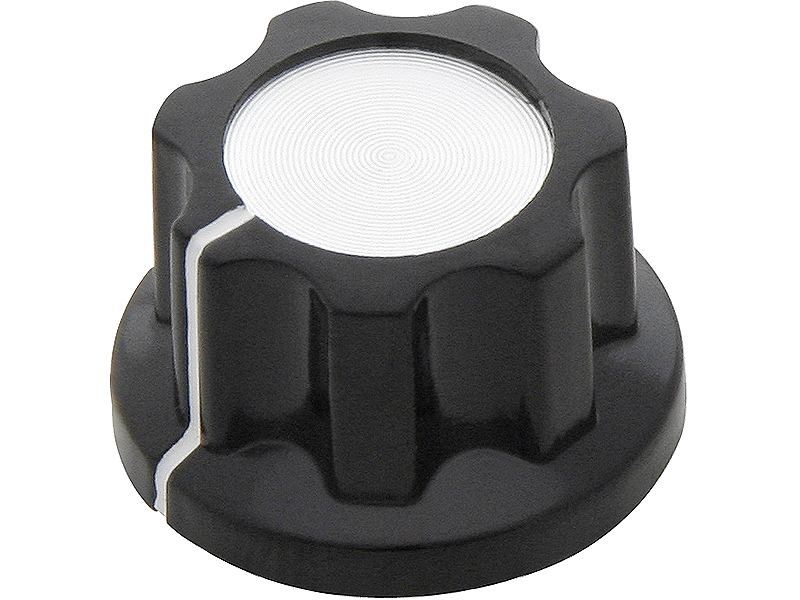 8804#--średnica u podstawy: 23mm średnica gałki: 19mm&amp;nbsp; wysokość: 14mm średnica osi: 6mm blokowana śrubą materiał: bakielit kolor gałki: czarny ze srebrnym deklem kolo