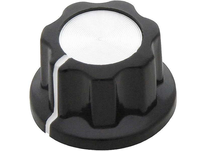 8806#--średnica u podstawy: 23mm średnica gałki: 19mm&amp;nbsp; wysokość: 14mm średnica osi: 6mm blokowana śrubą materiał: bakielit kolor gałki: czarny ze srebrnym deklem kolo