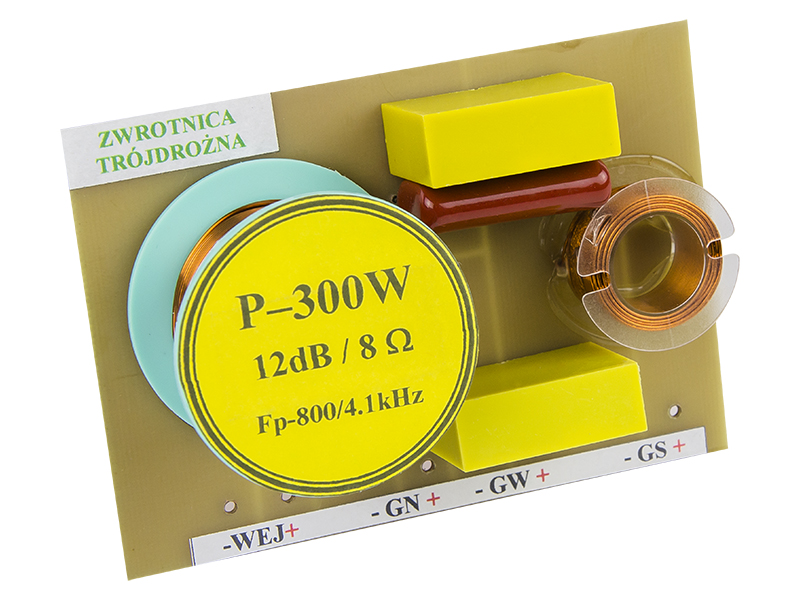 8813#--Zwrotnica głośnikowa tr&amp;oacute;jdrożna 8 Ohm- Moc max.:&amp;nbsp;300 W- Punkt podziału częstotliwości:&amp;nbsp;Fp 800/4,1 KHz- Nachylenie zbocza:&amp;nbsp;12 dB