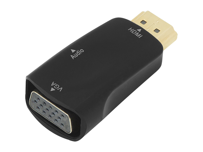 92-121#--Wysokiej jakości adapter HDMI - VGA pozwala na podłączenie monitora lub projektora ze złączem VGA do dowolnego urządzenia wyposażonego w złącze HDMI np. komputera, tabletu, smartfonu, konsoli, itp. Dodatkowo adapter konwertuje dźwięk cyfrowy HDMI do 