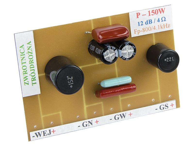 9234#               --Zwrotnica głośnikowa tr&amp;oacute;jdrożna 4 Ohm- Moc max.:&amp;nbsp;150 W- Punkt podziału częstotliwości:&amp;nbsp;Fp 800/4,1 KHz- Nachylenie zbocza:&amp;nbsp;12 dB